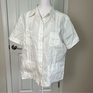 MOJITO Women's Traditional  Shirt . 100% Linen Short Sleeve 4 Pocket
